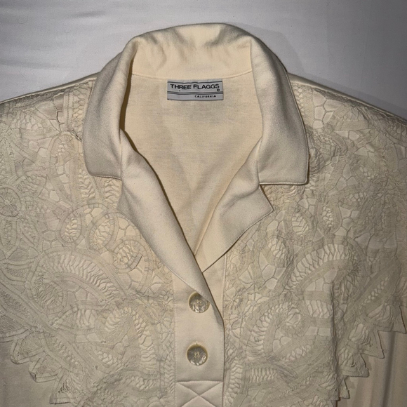 L Three Flaggs California Lace Pullover Top NWT Cream Coquette Cottagecore VTG - Picture 10 of 11